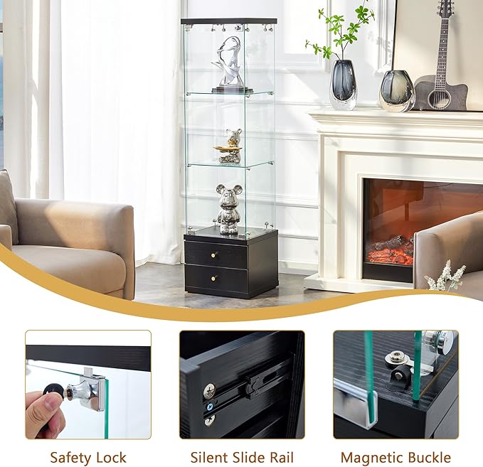 Yoluckea 3 Shelves Glass Display Cabinet - Image 3