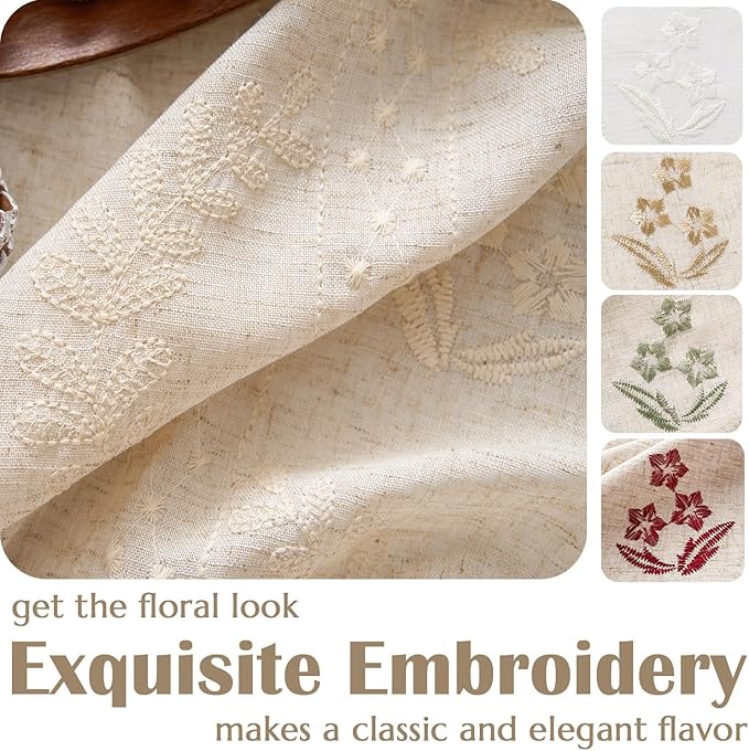 jinchan Belrose Linen Curtains for Bedroom Floral Curtains 108 Inch Length - Image 7