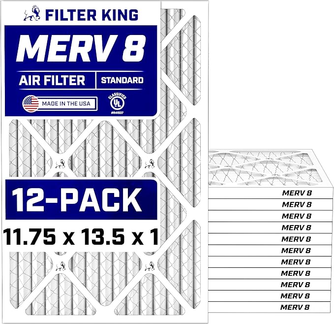 Filter King Air Filters 11.75x13.5x1 | 12-PACK | MERV 8 HVAC Pleated AC Furnace by FilterKing