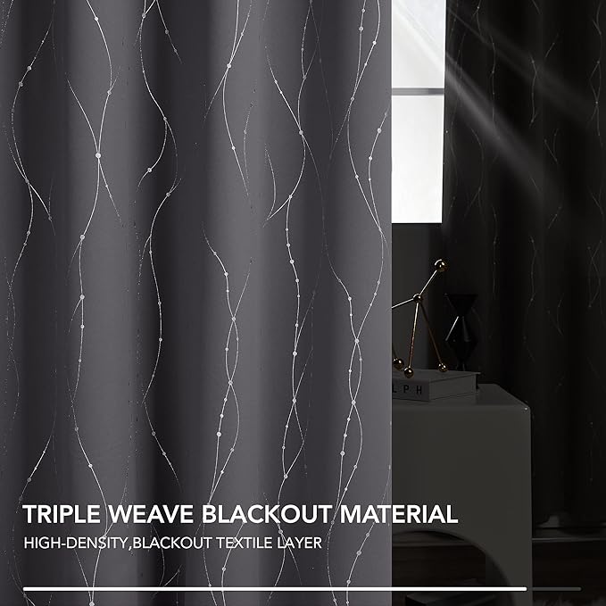 Deconovo Short Curtains Grey, Thermal Insulated Soundproof Drapes, Wave Dots - Image 9