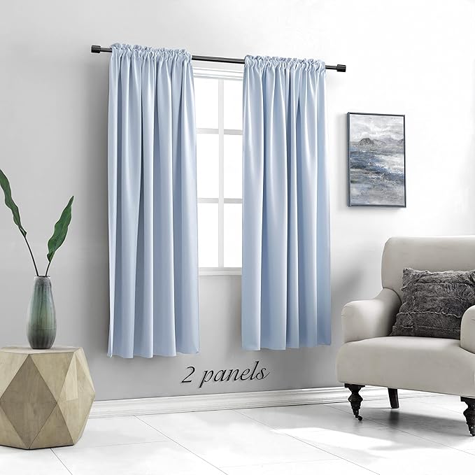 DONREN Light Blue Cerulean Room Darkening Thermal Insulated Curtains Drapes - Image 2