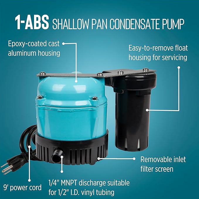 Little Giant 1-ABS 115-volt, 1/150 HP, 205 GPH Automatic Shallow Pan Condensate - Image 3