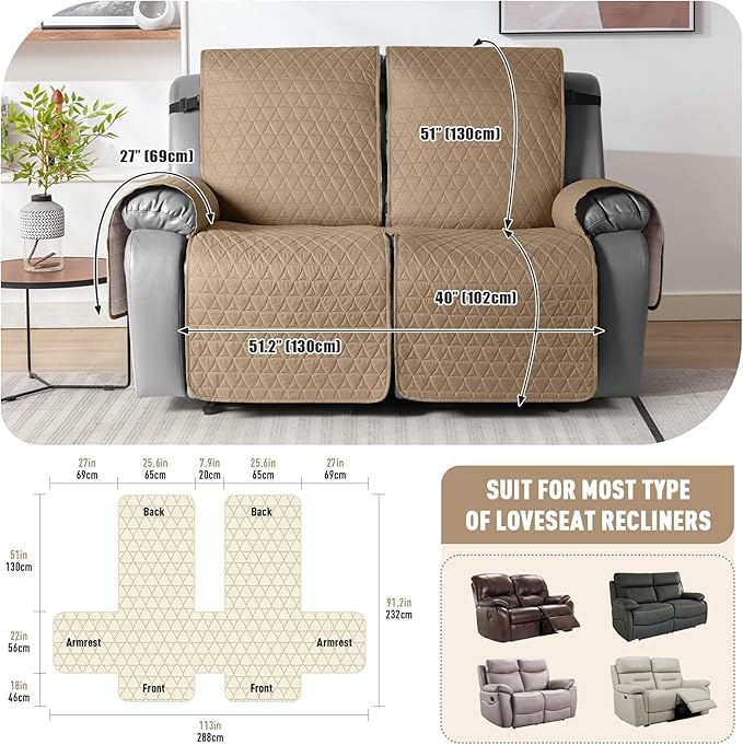 TAOCOCO 100% Waterproof Recliner Cover, Non-Slip Washable Reclining Couch Cover - Image 3
