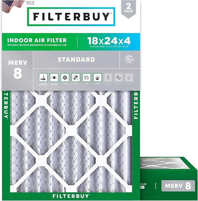 Filterbuy 18x24x4 Air Filter MERV 8 Essential Dust & Allergy Defense, by Filterbuy