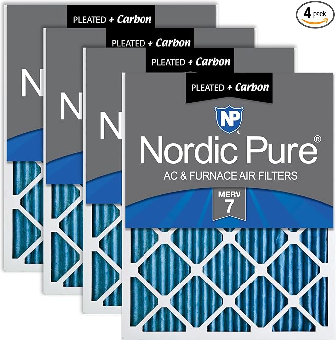Nordic Pure 15x20x1 Pleated MERV 7 Plus Carbon Air Filters 4 Pack | Actual by NordicPure
