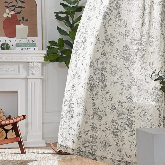 jinchan Linen Blend Curtain Floral Curtains - Image 8