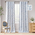 jinchan 95% Blackout Floral Curtains 96 Inches Long, Printed Flower Blue by JINCHAN