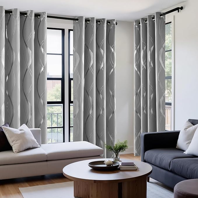 NICETOWN 100% Blackout Silver Grey Pattern Curtains 84“ Long - Image 4