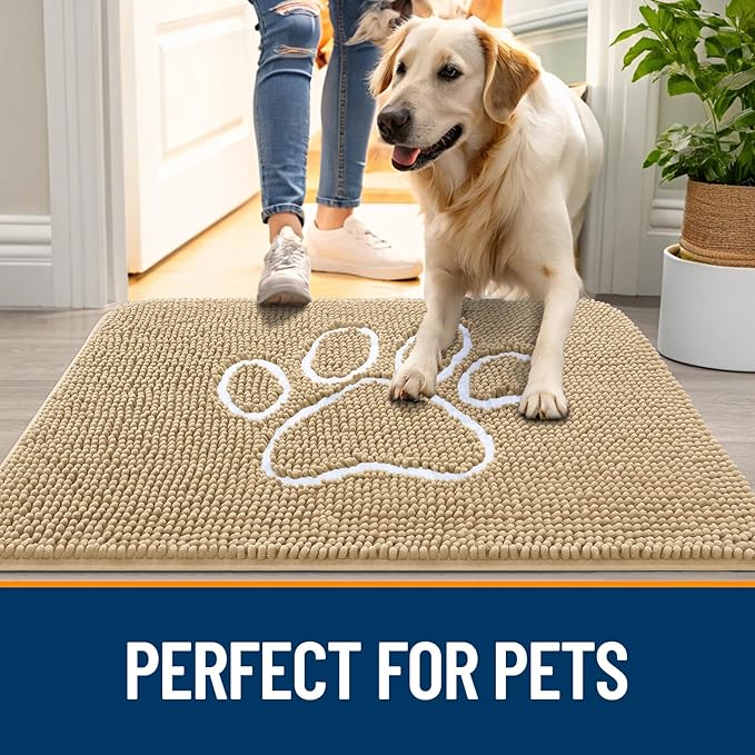 OLANLY Dog Door Mat for Muddy Paws 47x32, Paw Print Design, Absorbs Moisture - Image 6