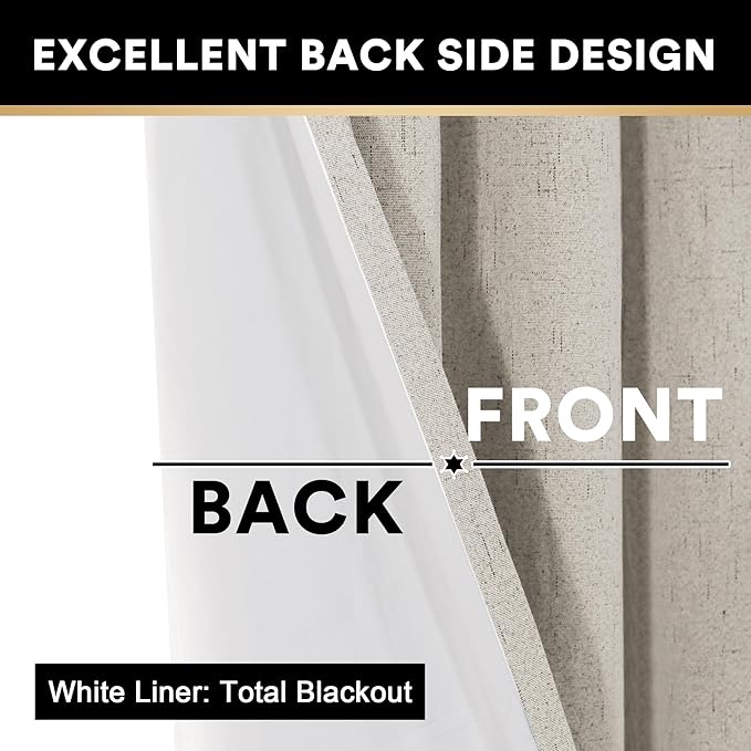 PrinceDeco 100% Blackout Curtains Linen Blackout Curtains 108 Inches Long Room - Image 5
