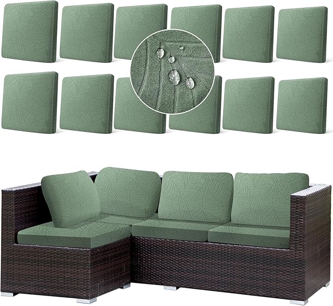 12Pcs Stretch Couch Cushion Covers, Water Resistant Outdoor Sofa Cuhsion Cover by CALBODE