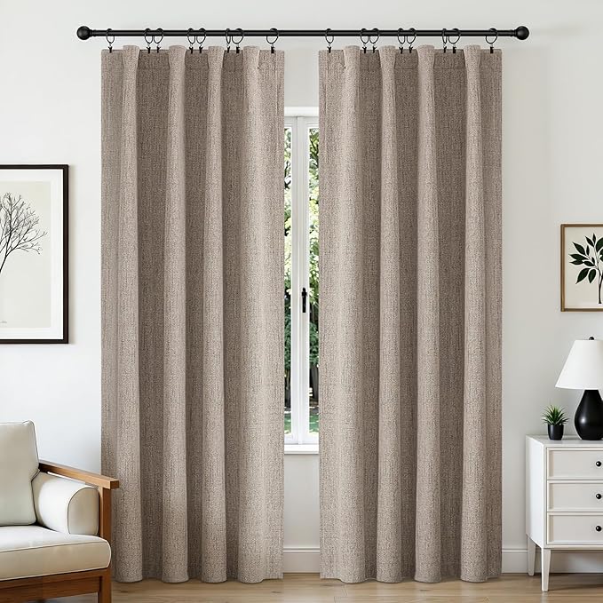 CUCRAF Natural Linen 100% Blackout Curtains 90 Inch Length 2 Panels Set - Image 7
