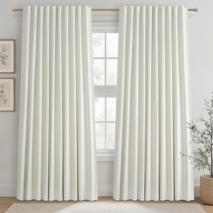 Cute Blackout Curtains 60 Inches Extra Wide Linen 84 Inch Length by QJMYDECO