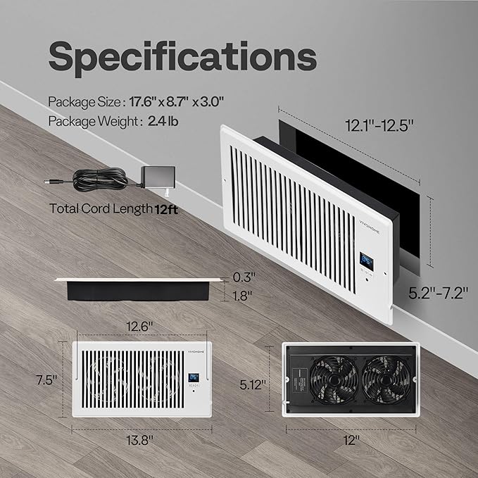 VIVOHOME 6"x12" Opening Smart Vent Register Booster Fan - Image 8