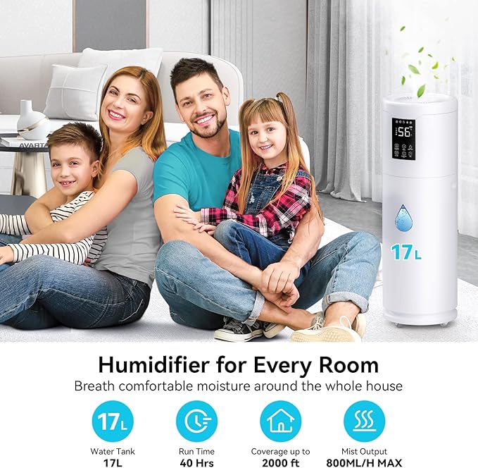 Humidifiers for Large Room Home Bedroom 2000 sq.ft. 17L/4.5Gal Large Humidifier - Image 2