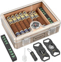 Humidor Cigar Box, with Straight Cutter Guillotine, V cut, Puncher & Holder Tool by FANKAI