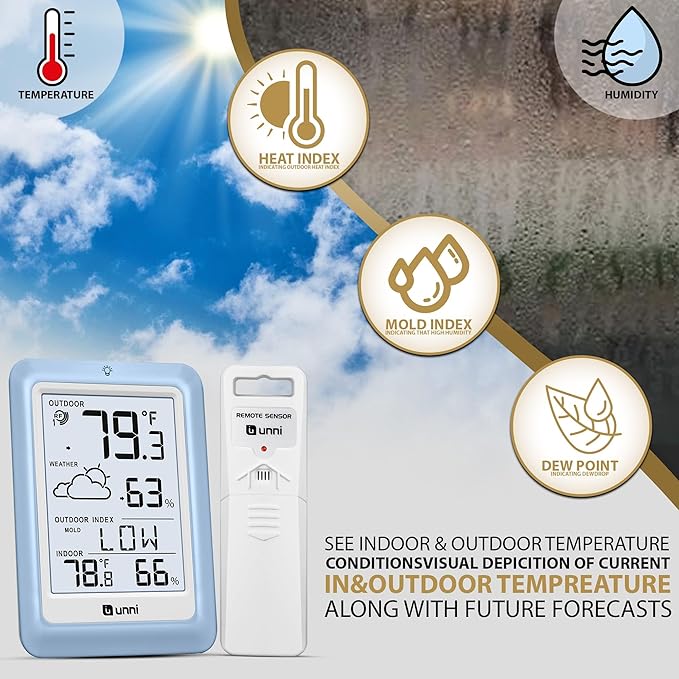 Indoor Outdoor Thermometer Wireless Weather Station, Temperature Humidity - Image 3