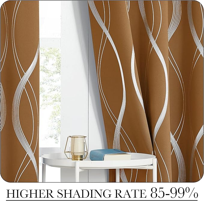 NICETOWN Blackout Gold Brown Kitchen Curtain 72 inch Long, Home Decoration Wave - Image 4