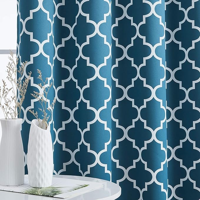 HLC.ME Lattice Print Decorative 96 Inch Blackout Curtains - Image 4