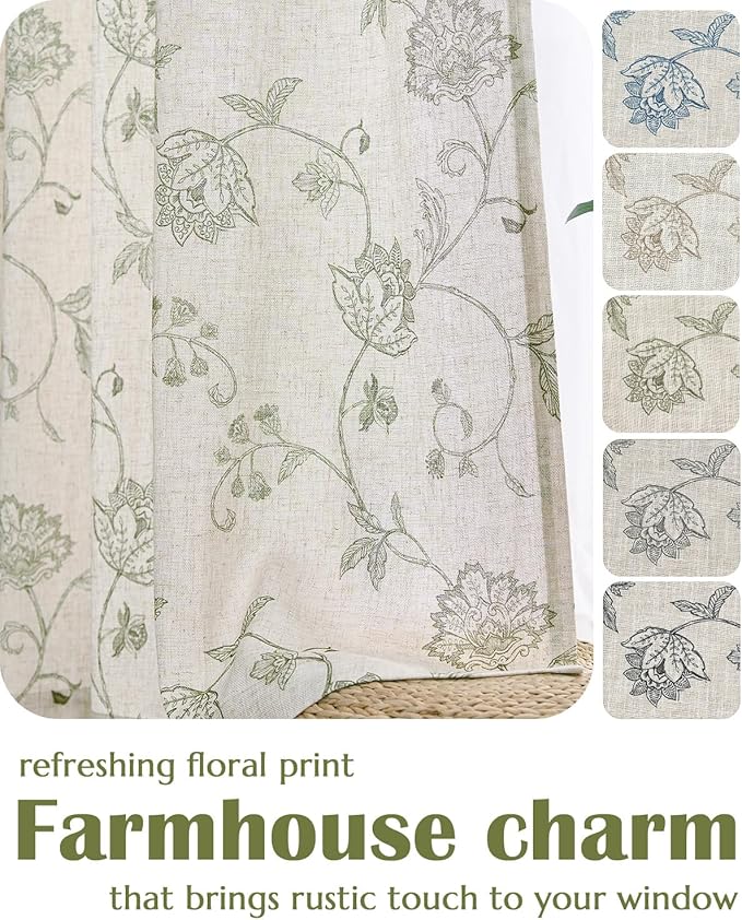 jinchan Linen Curtains Floral Curtains 63 Inch Length - Image 6