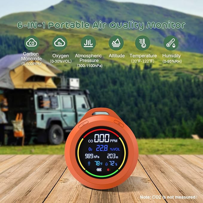 Oxygen Detector, SQECH 6-in-1 Air Oxygen Monitor Measures - Image 2