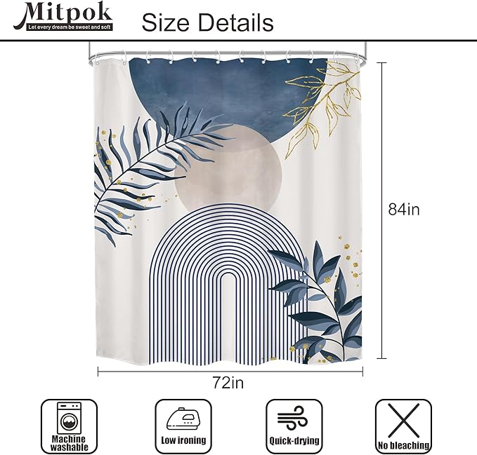 Blue Gray Boho Shower Curtain 72Wx84H Extra Long Dusty Blue Modern Bohemian - Image 5
