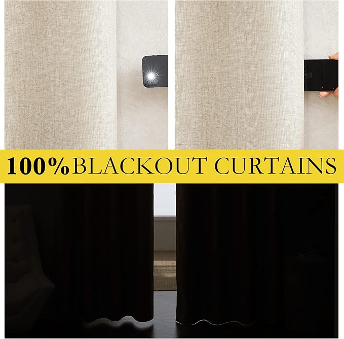 NICETOWN 100% Absolutely Blackout Linen Curtains - Image 2