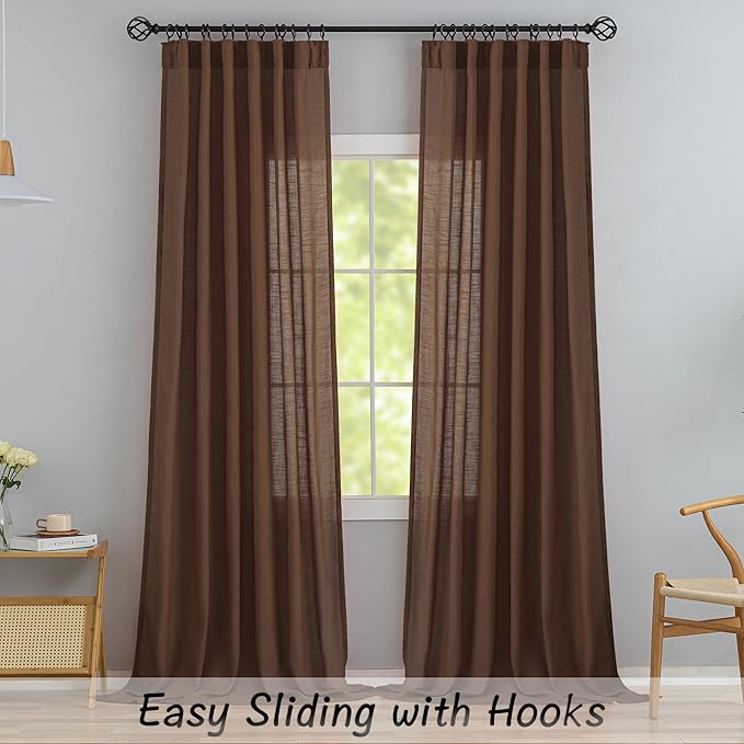 Cocoa Brown Linen Back Tab Curtains 108 Inches Long Ceiling to Floor - Image 2