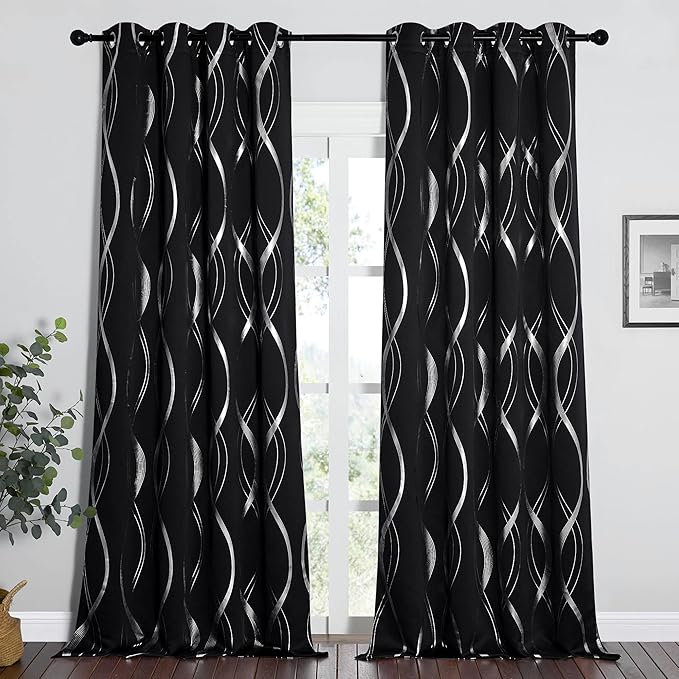 NICETOWN Blackout Curtains for Patio, 1 Pair, 52 inches by 90 inches, Foil - Image 2
