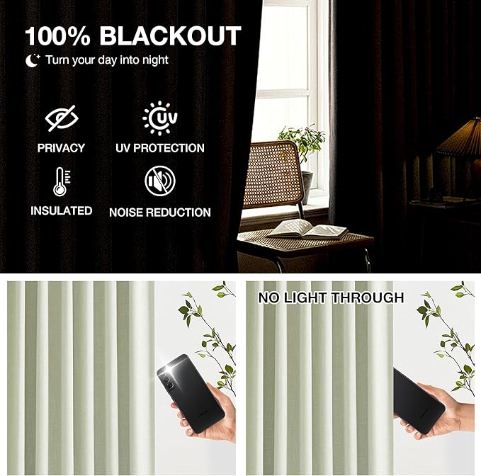 Kayne Studio Soft Green Pinch Pleated Full Blackout Curtains, Linen Blend Room - Image 4