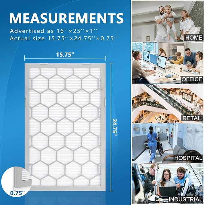 16x25x1 MERV 8 Air Filter, AC Furnace Air Filter, Reusable ABS Plastic Frame - Image 3