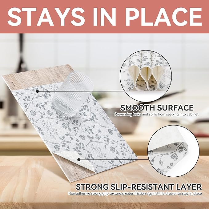 RAY STAR Shelf Liner, 12 Inch x 10 Feet Non Adhesive Floral Kitchen Cabinet - Image 3