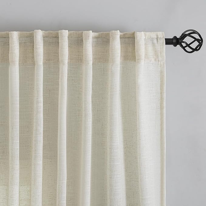 Back Tab Natural Linen Curtains 96 Inches Long 2 Panels Set - Image 7