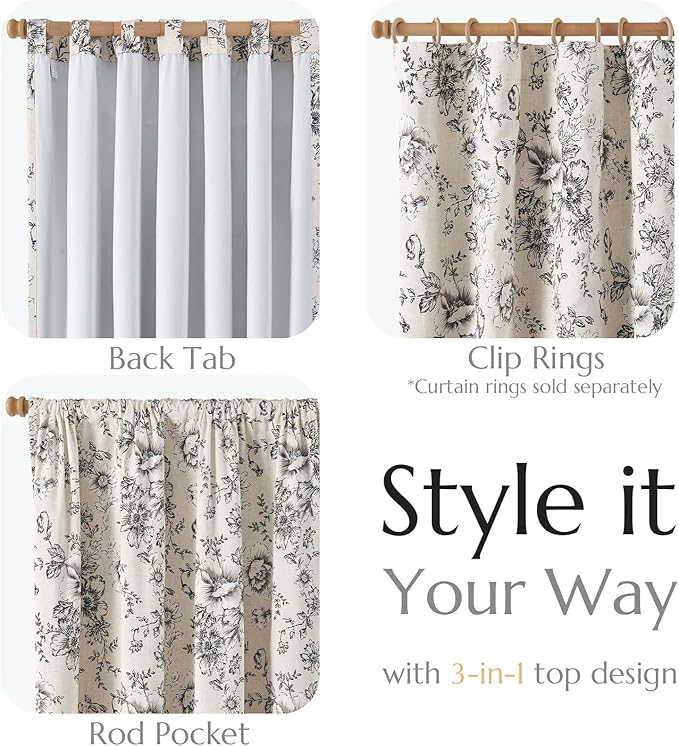 jinchan Blackout Linen Blend Curtain Floral Blackout Curtains - Image 4