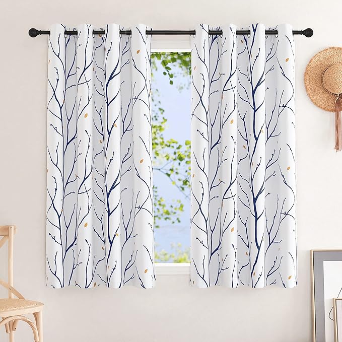 NICETOWN Navy Blue Branch White Curtains by NICETOWN