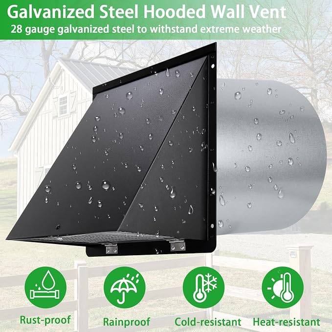 12 Inch Wall Vent Hood Exhaust Vent Cap Dryer Vent Cover, Exterior Hooded Wall - Image 4