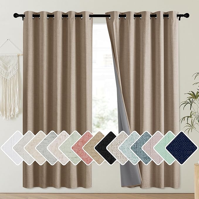 NICETOWN Burlap Vintage Open Linen Weave Flax Thermal Curtains, 100% Blackout by NICETOWN