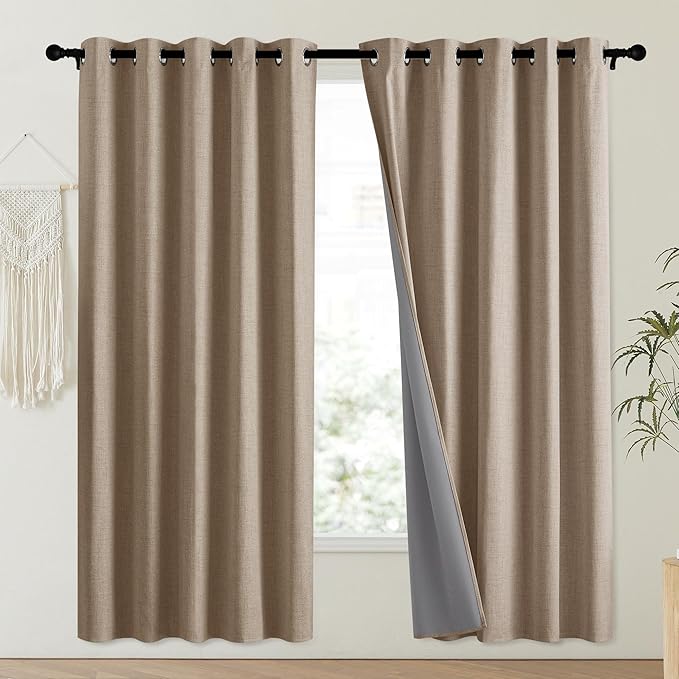 NICETOWN Burlap Vintage Open Linen Weave Flax Thermal Curtains, 100% Blackout - Image 2