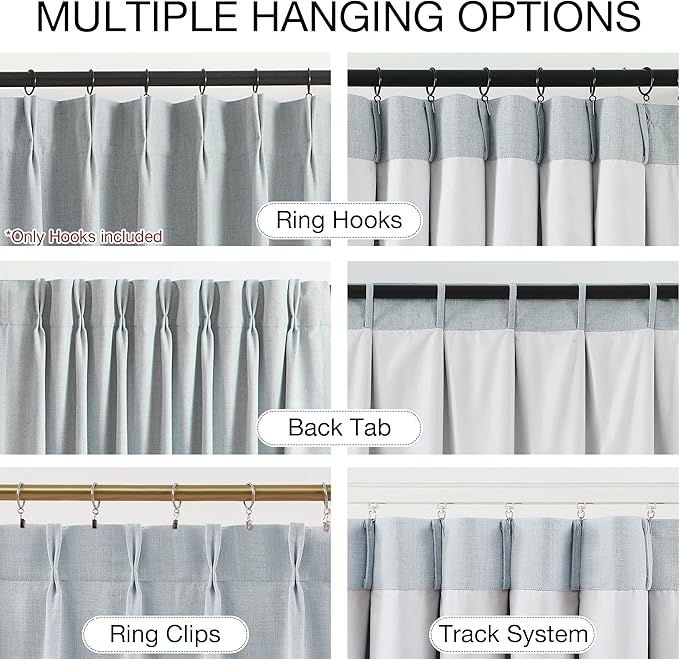 Kayne Studio Blue Fog Pinch Pleated Full Blackout Curtains, Linen Blend Room - Image 3