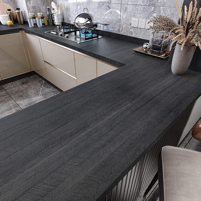 WESTICK Large Black Wood Wallpaper Peel and Stick Wood Grain Contact Paper by WESTICK