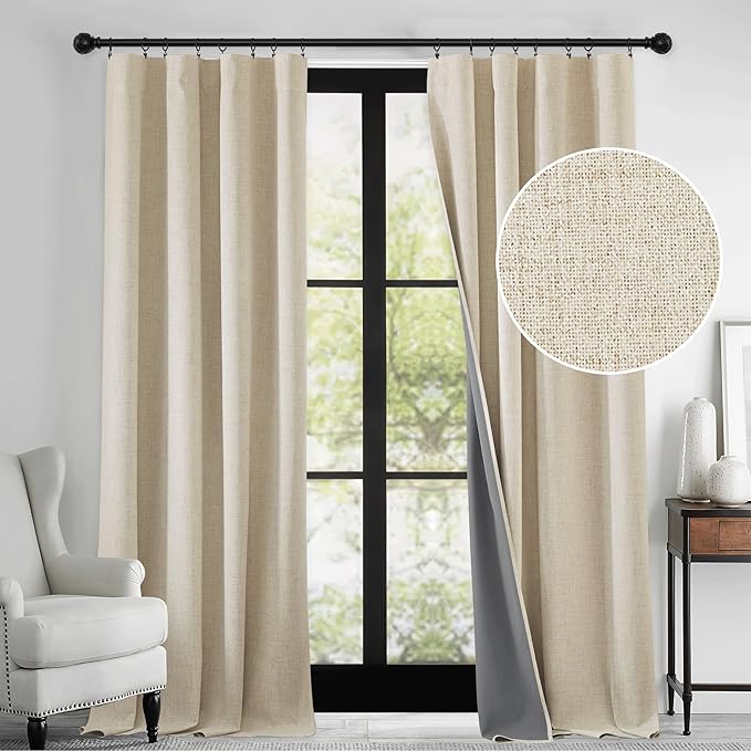 RYB HOME 100% Blackout Linen Textured Curtains 96 inches Long, Thermal - Image 2