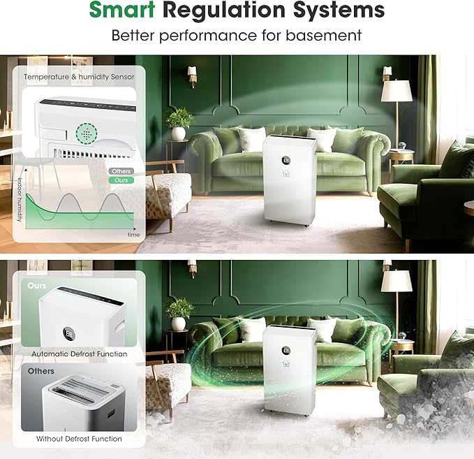 6, 500 Sq.Ft Dehumidifier with Drain Hose, 60 Pints Narrow Dehumidifiers - Image 4