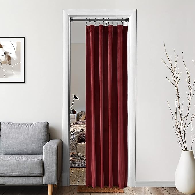 Burgundy Red Valentines Door Doorway Velvet Luxury Curtains - Image 4