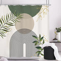 Green Boho Mid Century Shower Curtain 72Wx72H Abstract Gold Leaves Grey Modern by MitpokBrand