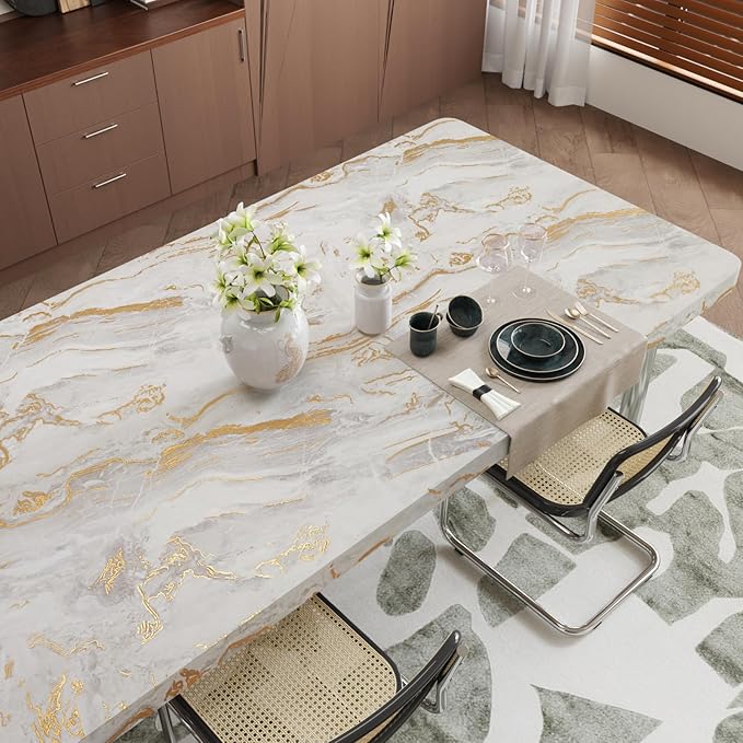 CRE8TIVE Large Size 24"x354" Matte Beige Gold Marble Wallpaper Peel and Stick - Image 2