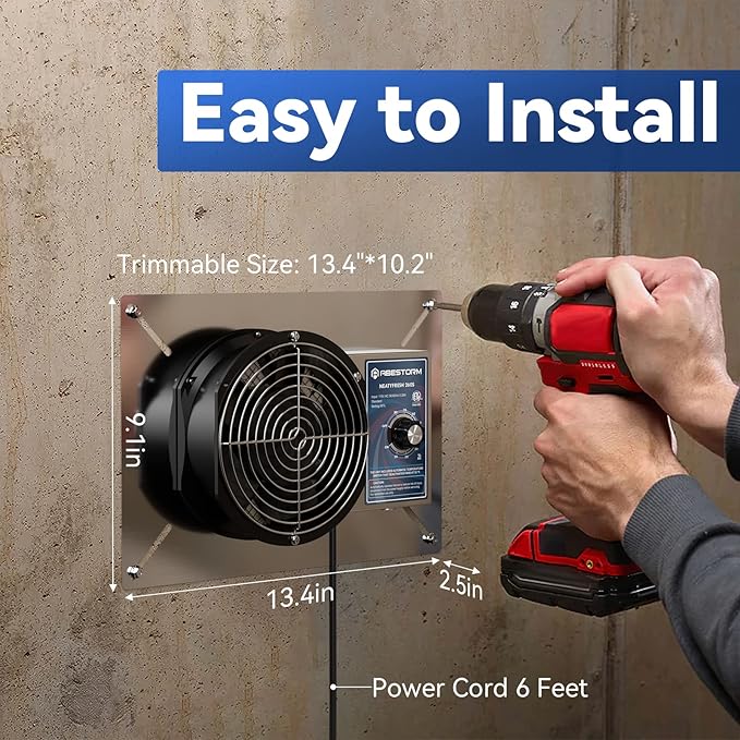 Abestorm 260CFM Crawl Space Ventilation Fan, IP-55 Rated Commercial Stainless - Image 3