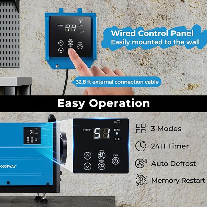 COSTWAY 124 PPD Commercial Dehumidifier, 1300 Sq.Ft Crawl Space Dehumidifier - Image 3