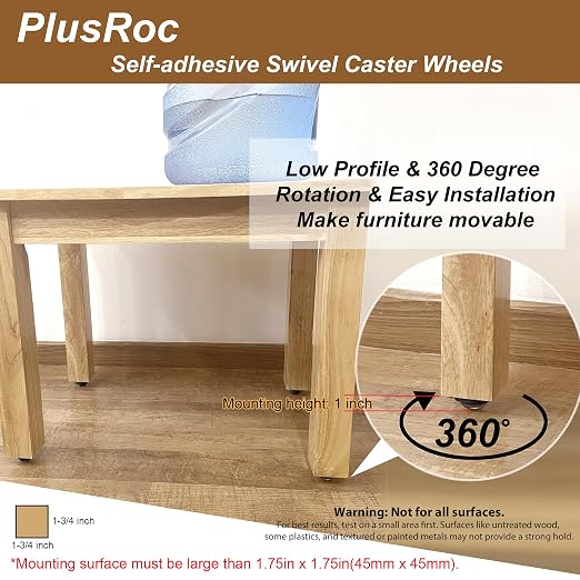 PlusRoc 4 Pack 1 Inch Self Adhesive Paste Caster Wheels - Image 3