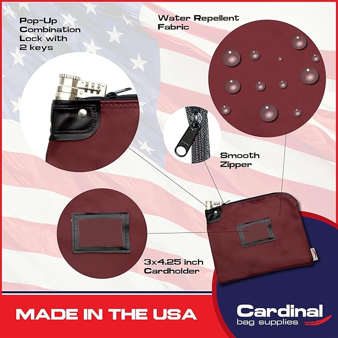 Heavy-Duty Money Bag with Lock – 9" x 12" Water-Repellent Laminated Nylon Bank - Image 3
