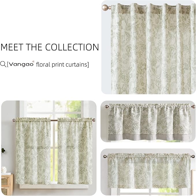 Vangao Green Floral Linen Blend Curtains - Image 7
